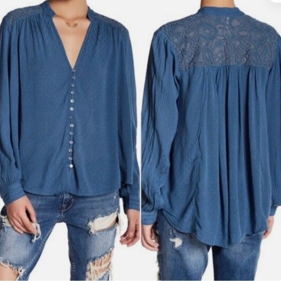 Free People Tops - Free people canyon rose blouse blue size XS